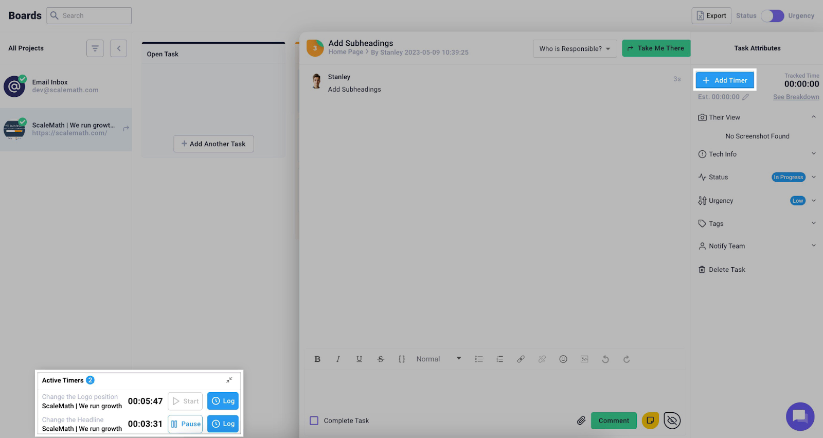 Multiple active timers inside Atarim