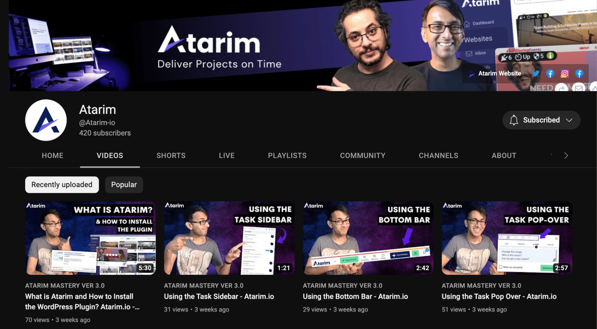 relaunch of Atarim's YouTube channel