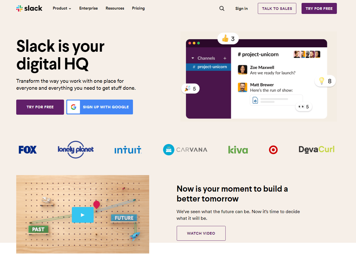 slack homepage